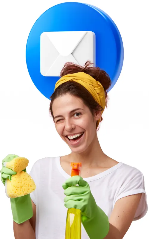 Email-Logo mit Frau und Putzsachen